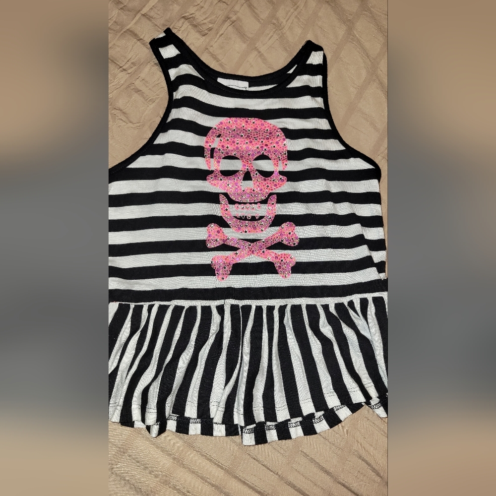 Striped Dress with Pink Skull Design